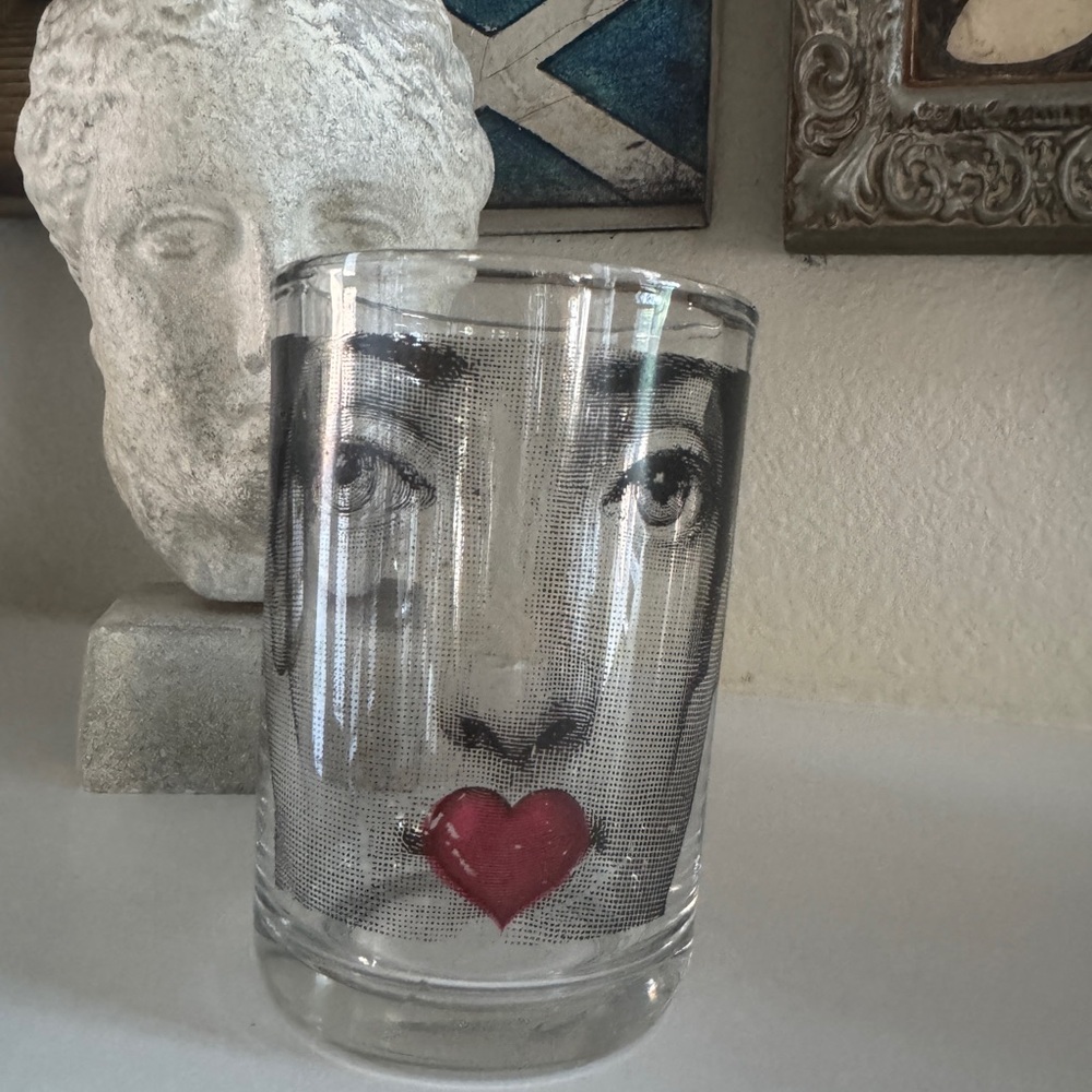 Crisa Mexico Art Glass –‎ Surrealist Face with Red Heart Lips- Rare